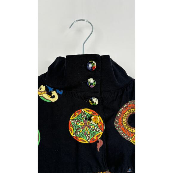 Crisca Abstract Fish Long Sleeve Turtleneck Shirt Womens Size 40 Canada Flawed - Picture 6 of 15